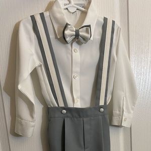 Christiano Suspenders Set (Gray & White) - 2 years